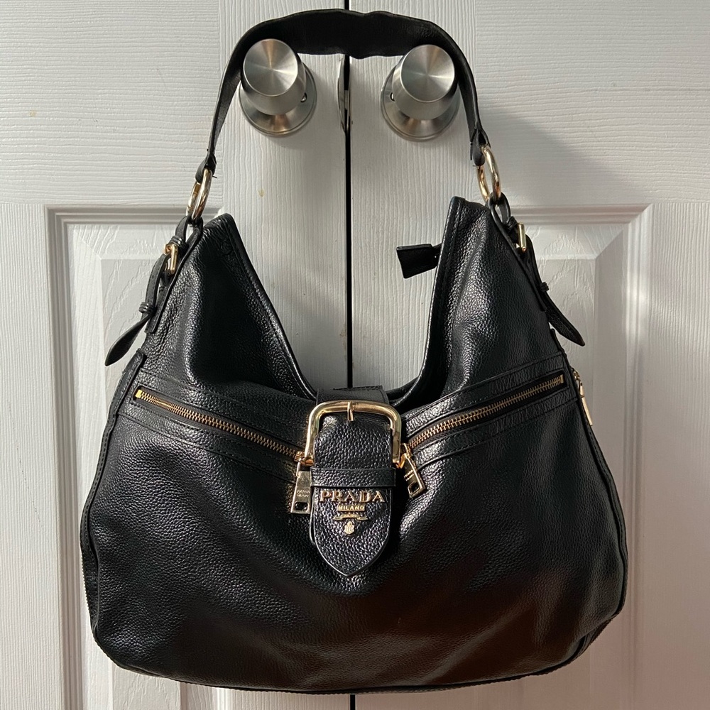 Prada Black Leather Hobo Handbag
